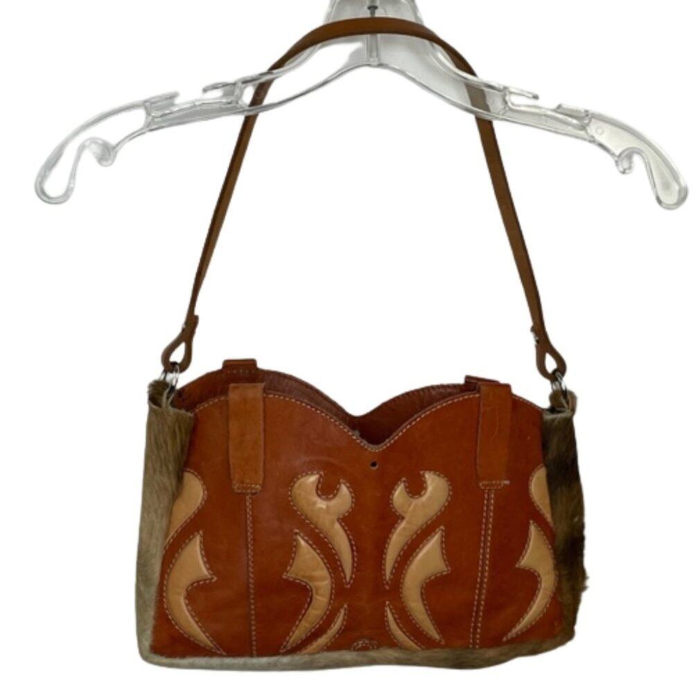 Leather DIY Caramel Brown Western Boot Shoulder Handbag